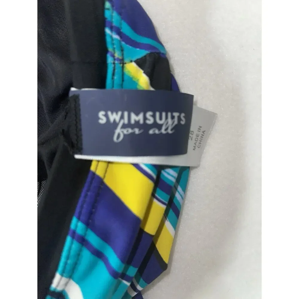 SWIMSUITS FOR‎ ALL Womens Swimsuit 28 Built in Bra One Piece Blue Yellow Stripe